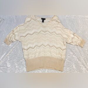Lane Bryant Cream Chevron V-Neck Short Sleeve Sweater
